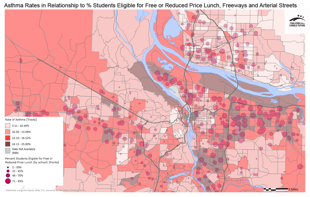 Asthma Rates in Relationship to Percent Students Eligible for Free or Reduced Price Lunch, Freeways and Arterial Streets