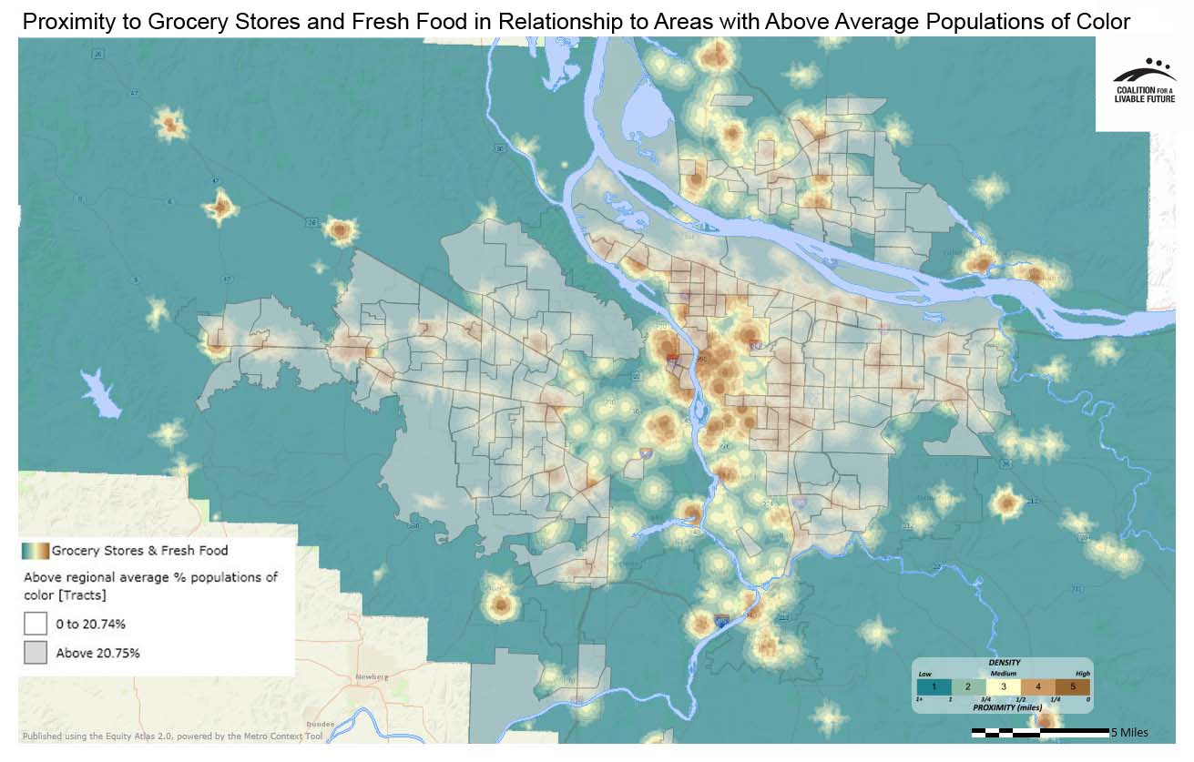 Proximity to Supermarkets, Grocery Stores and Fresh Food in Relationship to Areas with Above Regional Average Percent Populations of Color