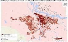 Walkability in Relationship to Schools with 75% or More of Students Eligible for Free and Reduced Price Lunch